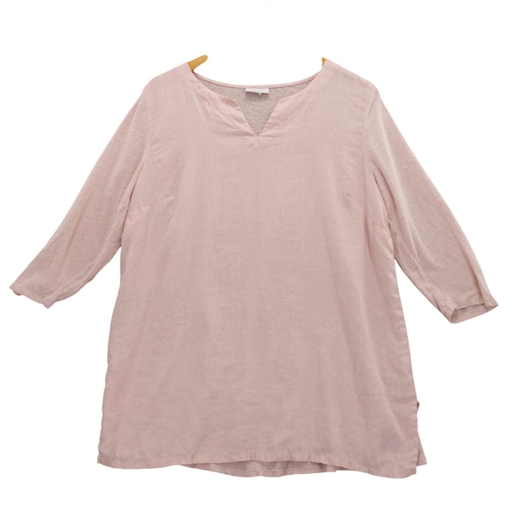 J.Jill LOVE LINEN‎ Pink Tunic Top V-Neck 3/4 Sleeve Lightweight Casual M